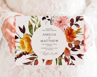 Herbstblätter Hochzeitseinladungsvorlage, bearbeitbare Blumeneinladung (digitaler Download)
