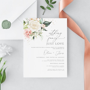 Nothing fancy just love wedding invitation, Elopement announcement, Reception invitation template, Digital download, Editable 5x7 with Corjl