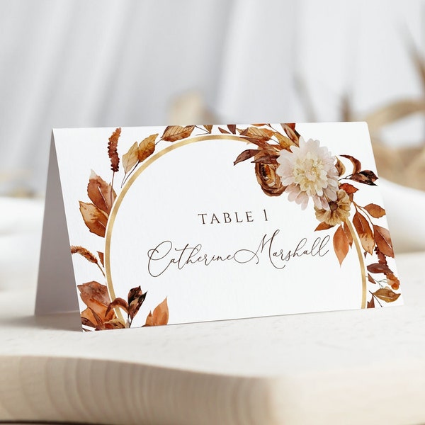 Fall Table Name Cards, Rustic Name Signs, Autumn Wedding Table Signs, Rust Place Cards Template Orange Burnt,Editable Printable,DIY, CORJL,