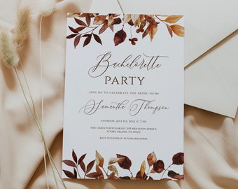 Autumn Leaves Bachelorette Party Invitation template, Fall Bridal Shower invite,Printable Bachelorette Weekend Invitation,Editable Hen Party