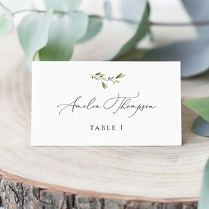 Plantilla de tarjeta de lugar editable, tarjeta de lugar imprimible para bodas, texto editable, vegetación moderna, diseño plano y plegado, descarga instantánea, CORJL