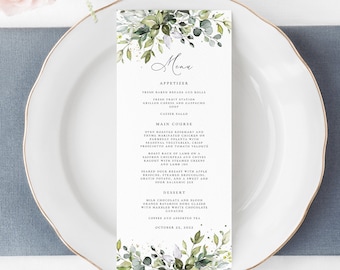 Wedding Menu Card Template, Eucalyptus Greenery Wedding Bridal Shower Brunch Dinner Printable Editable Download Template, Edit with CORJL