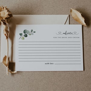 Greenery Well wünscht Karte, Hochzeitshinweiskarte, druckbare bearbeitbare Ehehinweiskarten, digitaler Download, Eukalyptus-Bräutigambrautkarte