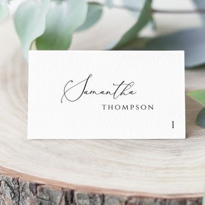 Plantilla de tarjeta de lugar de boda MINIMAL Tarjeta de lugar editable Tarjeta de lugar en blanco y negro Tarjetas de boda editables Tarjeta con nombre de mesa de boda editable