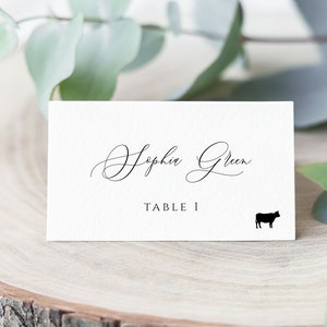 Plantilla de tarjeta de lugar editable, tarjeta de lugar imprimible para bodas, texto editable, caligrafía moderna plana y plegada, descarga instantánea, PL01