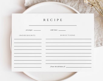 Printable Recipe Card Template, Instant Download, Recipe Cards 4x6, DIY Bridal Shower Recipe Card Insert, Editable Recipe Cards, CORJL