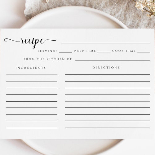 Minimalist Recipe Card Template Instant Download 100% - Etsy