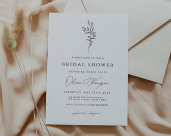 Simple Bridal Shower Invitation Template, Elegant, Minimal Invite, Minimalist, Modern, 100% Editable, Instant Download CORJL template