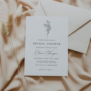 Simple Bridal Shower Invitation Template, Elegant, Minimal Invite, Minimalist, Modern, 100% Editable, Instant Download CORJL template