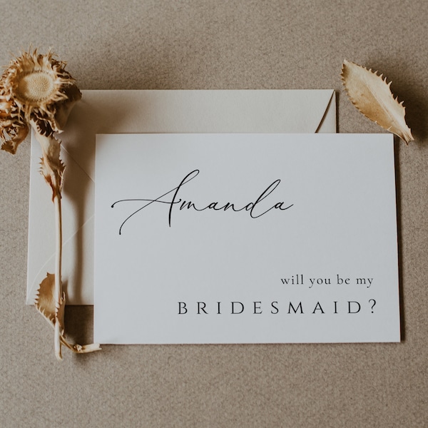 Modern Bridesmaid Proposal Card Template, Minimalist Will You Be My Bridesmaid Card, Maid Of Honor Proposal, Editable Instant DIY, CORJL