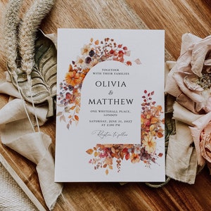 Modello di invito per matrimonio autunnale, invito rustico in terracotta, invito modificabile da scaricare, matrimonio stampabile, invito per matrimonio boho