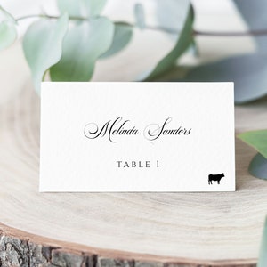 Plantilla de tarjeta de lugar editable, tarjeta de lugar imprimible para bodas, texto editable, caligrafía moderna plana y plegada, descarga instantánea, PL06