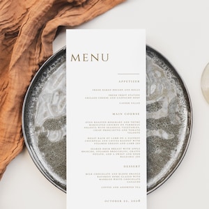 Modern Minimalist Wedding Gold Menu Card Template, Editable Printable Simple Elegant Wedding Menu Template, Instant Download, 4x9&quot;, CORJL