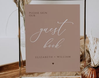 Rustic Wedding Guest Book Sign Template, Beige Printable (Digital Download)