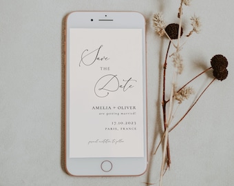 Minimal Wedding Save the Date Evite Template, Virtual Save the Date, Simple Mobile Save the Date, Virtual Wedding Save the Date E-Card