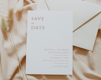 Modern Minimal Save the Date Template, Elegant Gold Wedding Save the Date, Customizable Save the Date Template, Printable Editable template