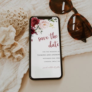 Burgundy Floral Wedding Save the Date E-vite (Digital Download)