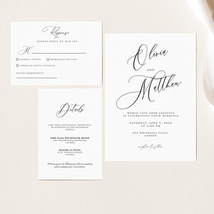Elegante set di modelli di inviti di nozze con calligrafia, invito modificabile stampabile, invito con download digitale, RSVP, dettagli, modifica con CORJL