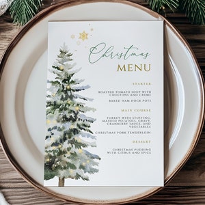 Plantilla de tarjeta de menú navideño, árbol de Navidad de invierno (editable, imprimible)