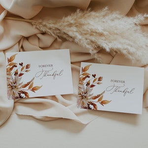 Autumn Fall Wedding Thank you card template, Rustic Boho thank you, Bohemian floral wedding thank you cards