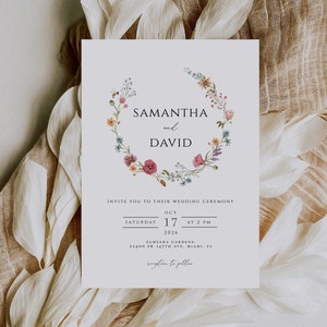 Wildblumen Hochzeit Einladung Karte Vorlage, Sommer Frühling Hochzeit Einladung, Instant Download, bearbeitbare Boho Floral Vorlage