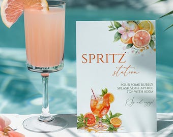 Bridal Shower Spritz Station Sign, Citrus Theme (5x7" Editable Template)
