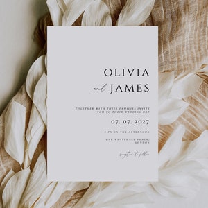 Plantilla de invitación de boda minimalista moderna, invitación de boda sencilla, plantilla de invitación de boda imprimible y editable, CORJL