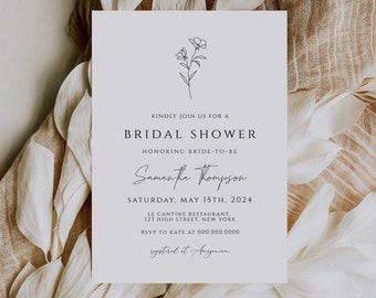 Simple Bridal Shower Invitation Template, Elegant, Minimal Invite, Minimalist, Modern, 100% Editable, Instant Download CORJL template