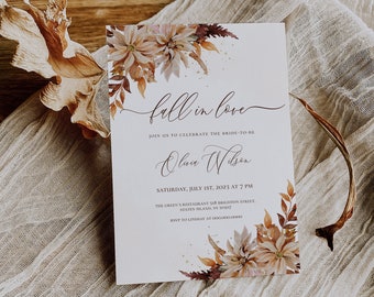 Fall in Love Bridal shower invitation template, Autumn Leaves Invite, Editable Printable card, Instant Download, CORJL