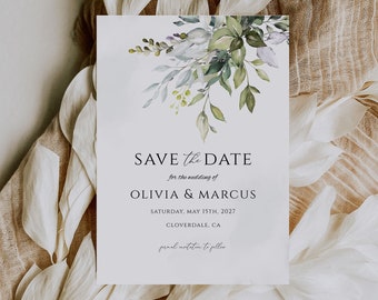 Greenery Eucalyptus Save the date wedding invitation template, Date Announcement card, Editable Printable invite, instant download, CORJL