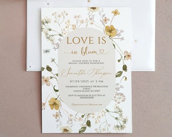 Wildflower Love is in Bloom Bridal Shower Invitation Template, Summer Spring Bridal shower, Elegant Floral invite, Editable Printable card