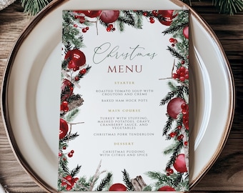 Editable Christmas Menu Template, Holiday Party Invite (Digital Download)