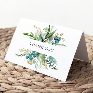 EDITIERBARE Greenery Dankeskartenvorlage, 100% EDITIERBARE Text, SOFORTIGER Download, Bearbeitung mit Corjl