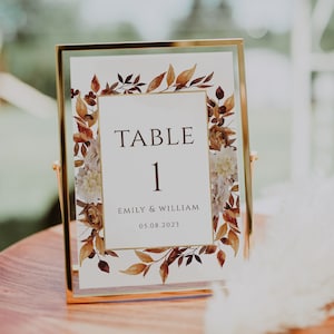 Fall Wedding Table Numbers, Table Number Template, Seating Card, Autumn Wedding Table Numbers, Editable Table Numbers, CORJL