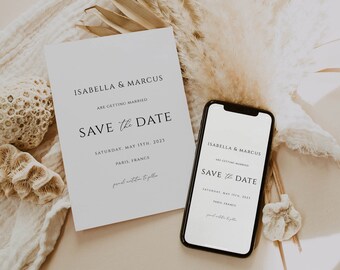 Minimalist Save the Date Template, Elegant Card (Digital Download)