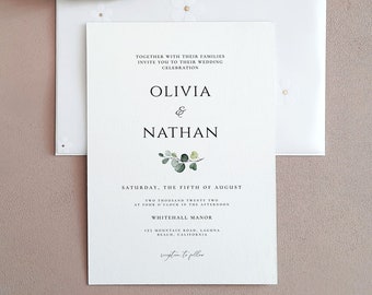 Simple Greenery Wedding invitation template, Elopement announcement, Minimalism invite, Digital download, Editable 5x7 with Corjl, WI25