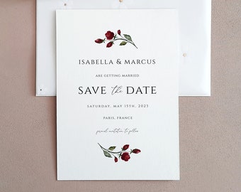 Burgundy Rose Save the Date Einladung, SOFORTIGER DOWNLOAD, moderne Hochzeitseinladung, einfache elegante bearbeitbare Vorlage, Bearbeiten mit Corjl, SD23