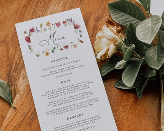 Wildflower Wedding Menu Template, Floral Spring Summer (Instant Download)