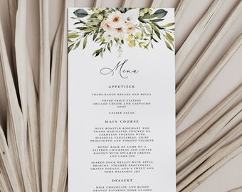 Greenery Floral Wedding Menu Template, Printable, Editable (Digital Download)