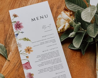 Wildflower Menu Card template, Summer Spring Floral Wedding Menu, Printable Editable Boho Menu card, Instant Download, CORJL