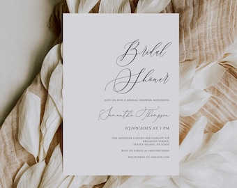 Simple Bridal Shower Invitation Template, Elegant, Minimal Invite, Minimalist, Modern, 100% Editable, Instant Download CORJL template