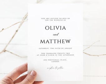 Simple Wedding Invitation Template, Download, Printable Wedding Invites Template, Editable Invitation, Edit with CORJL, WI07