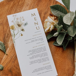 Wildflower Menu Card template, Summer Spring Floral Wedding Menu, Printable Editable Boho Menu card, Instant Download, CORJL