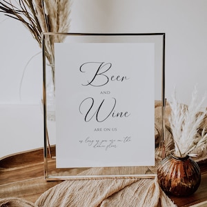 Beer and Wine Party Sign template, Simple Minimalist Wedding Bar Signage, Editable Printable Open Bar sign 8x10", Instant Download