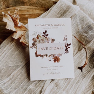 Rustic Fall Save The Date Editable Template, Autumn Save Our Date Invitation, Instant Download, Boho Printable Invite, Autumn leaves floral