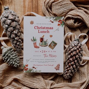 Modèle de fête de Noël d'invitation de Noël, invitation de vacances modifiable Téléchargement instantané, invitation imprimable de dîner de déjeuner de Noël, CORJL