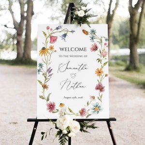 Wildflower Editable Wedding Welcome Sign, Wild Flower Greenery Custom Sign Template, Summer Spring Wedding Sign, 18x24, 3 sizes, Editable