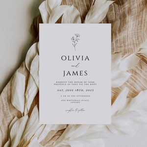 Plantilla de invitación de boda minimalista moderna, invitación de boda sencilla, plantilla de invitación de boda imprimible y editable, CORJL
