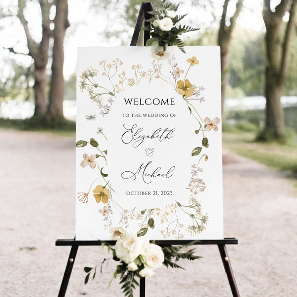 Wildflower Editable Wedding Welcome Sign, Wild Flower Greenery Custom Sign Template, Summer Spring  Wedding Sign, 18x24, 3 sizes, Editable