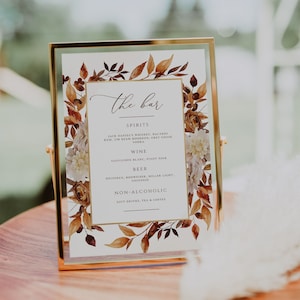 Mall för barskylt för höstbröllop, redigerbar dryckesmeny (digital nedladdning)
